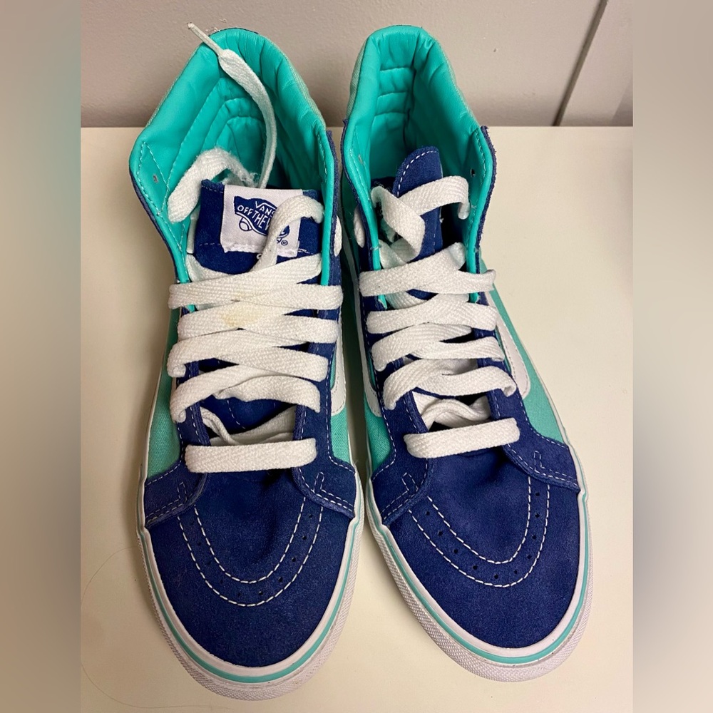 Vans sk8 hi sneakers womens 8.5/ mens 7 teal & navy RARE colors